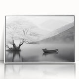 Framed wall art of a serene countryside landscape with vibrant green fields and a clear blue sky, displayed in a sleek white frame, ideal for home decor.