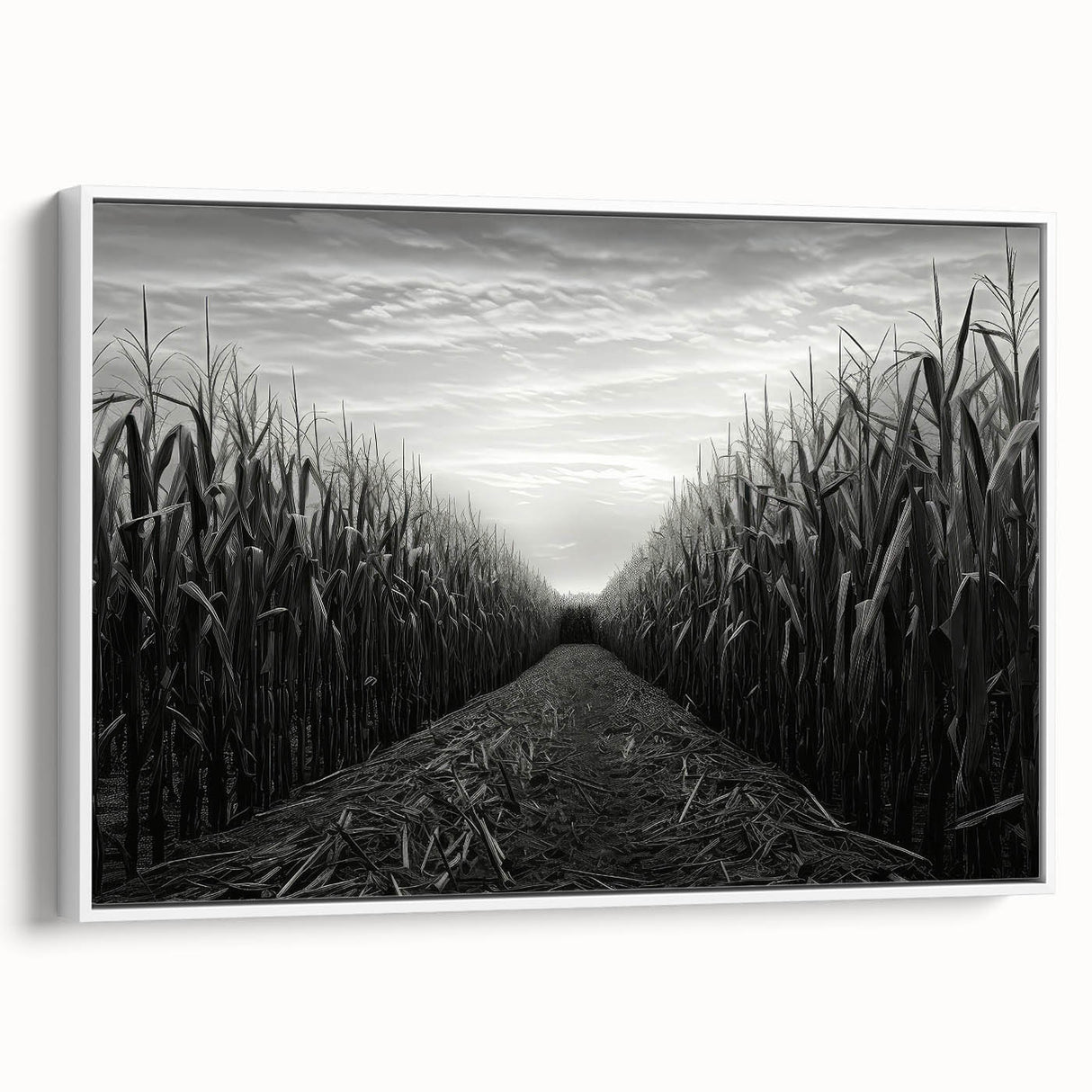 Framed wall art featuring a serene countryside landscape design, showcasing vibrant greens and blues with a white frame, perfect for home décor.