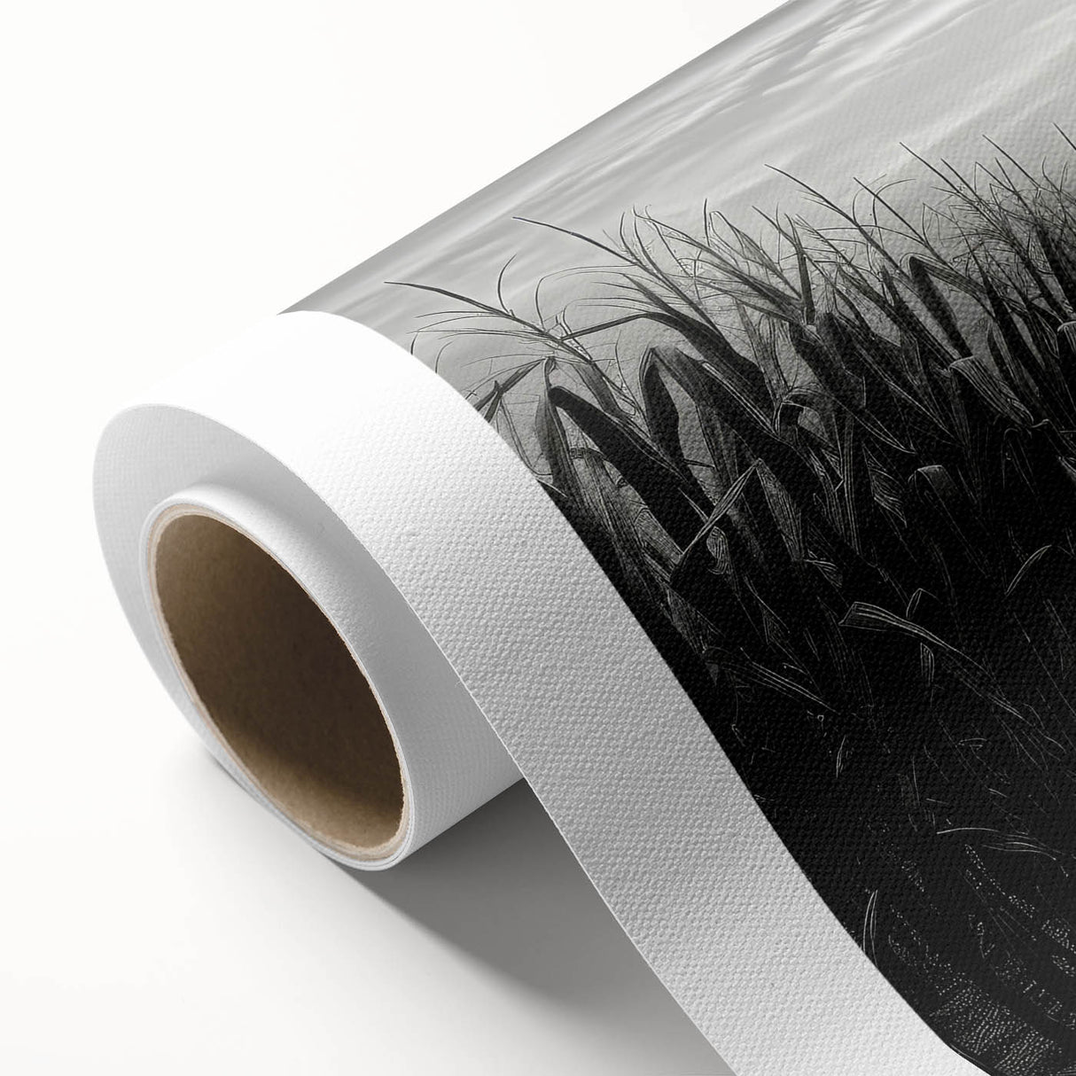 Rolled canvas showcasing a vibrant countryside landscape design featuring lush greenery and rolling hills, ideal for home decor or art collections.