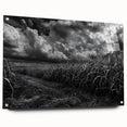 Acrylic glass wall art collection showcasing a vibrant countryside landscape design, featuring a side view display with decorative pins against a neutral background. Ideal for home decor enthusiasts seeking unique and colorful accents.