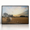 Framed acrylic wall art showcasing a serene countryside landscape design, featuring vibrant greens and blues, with a sleek black frame, ideal for home decor.