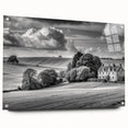 Acrylic glass wall art collection showcasing a vibrant countryside landscape design, featuring a side view with decorative pins, perfect for home decor and interior design enthusiasts.
