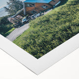 Rolled canvas showcasing a serene countryside landscape design with vibrant green fields and a clear blue sky, perfect for home decor and art enthusiasts.