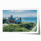 Vibrant landscape wall art print showcasing a serene countryside scene with rolling hills and a colorful sky, rolled and ready for framing, perfect for home decor.