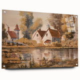 Acrylic glass wall art collection showcasing a vibrant countryside landscape design in a side view, featuring decorative pins for easy hanging, perfect for enhancing home decor.