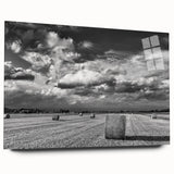 Acrylic glass wall art showcasing a serene countryside landscape design with vibrant greens and blues, framed elegantly for modern home decor. Perfect for enhancing living spaces with a touch of nature.