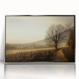 Framed acrylic wall art of a serene countryside landscape, showcasing vibrant greens and a tranquil blue sky, ideal for enhancing home decor aesthetics.