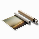 Rolled print showcasing a serene countryside landscape design, featuring vibrant green hills and a blue sky, ideal for home decor or art collection.