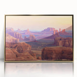Framed acrylic wall art showcasing a vibrant desert landscape design with gold accents, perfect for modern home decor. Ideal for adding warmth and elegance to any room.