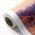 Desert landscape wall art on rolled canvas, showcasing warm tones of orange and brown, perfect for adding a serene touch to home decor. Ideal for nature lovers.
