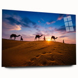 Acrylic glass wall art showcasing a stunning desert landscape design, featuring vibrant colors and intricate details, ideal for modern home decor.