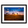 Framed desert landscape wall art with a black mat, showcasing vibrant colors and intricate details, perfect for modern home decor and aesthetic enhancement.