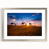 Framed wall art featuring a stunning desert landscape design, with a silver mat and frame, showcasing warm earthy tones and intricate details, perfect for home decor.