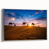 Framed wall art collection showcasing a stunning desert landscape with vibrant colors and intricate details, set in a silver frame, enhancing any modern decor.