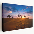 Stretched canvas wall art depicting a vibrant desert landscape design, showcasing warm hues of orange and yellow, ideal for enhancing modern home decor.