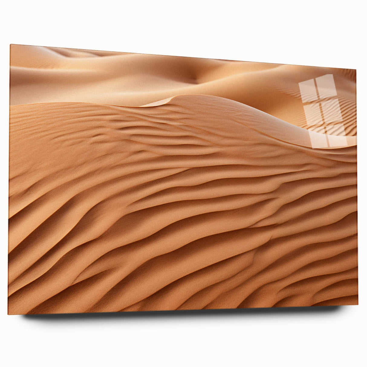 Acrylic glass wall art featuring a stunning desert landscape design, showcasing vibrant colors and intricate details in a side view layout, perfect for modern decor.