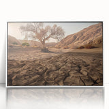 Framed acrylic wall art featuring a stunning desert landscape design with warm earthy tones, showcasing a serene scene that enhances modern home décor.