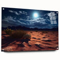 Acrylic glass wall art featuring a stunning desert landscape design, showcased from a side view with decorative pins for easy mounting, ideal for modern decor.