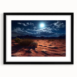 Framed wall art featuring a desert landscape design in earthy tones, set in a sleek black frame with a mat, perfect for enhancing modern decor.