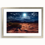 Framed wall art showcasing a stunning desert landscape design, featuring warm earthy tones and a silver mat, ideal for home decor. Perfect for enhancing modern interiors.
