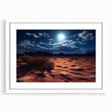 Desert landscape wall art print framed with a white mat, showcasing warm tones and intricate details, ideal for enhancing modern home decor.