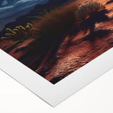 Vibrant rolled canvas showcasing a stunning desert landscape design, featuring warm earthy tones and intricate details, perfect for enhancing home decor.