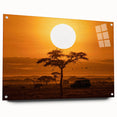 Acrylic glass wall art piece featuring a stunning desert landscape design, showcased from a side view with decorative pins, ideal for modern home decor.