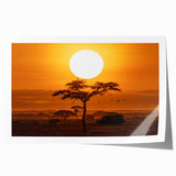 Desert landscape wall art print showcasing vibrant orange and golden hues, ideal for modern home décor. Rolled for easy shipping in a protective tube.