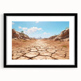 Framed wall art featuring a stunning desert landscape design, showcasing warm earth tones and intricate details, presented with a black mat and sleek frame.
