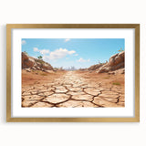 Framed wall art showcasing a stunning desert landscape design with a gold mat, ideal for home decor. Perfect for enhancing modern interiors and adding warmth.