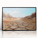 Framed acrylic wall art depicting a vibrant desert landscape with warm colors and intricate details, set against a sleek black frame, perfect for modern decor.