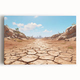 Stretched canvas wall art depicting a vibrant desert landscape with warm hues of orange and yellow, ideal for enhancing modern home decor.