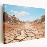 Stretched canvas wall art depicting a vibrant desert landscape with warm earthy tones, showcasing unique textures and a side view for depth and dimension. Perfect for enhancing modern home decor with a nature-inspired aesthetic.