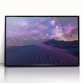 Framed acrylic wall art depicting a stunning desert landscape design with vibrant colors, black frame, and modern aesthetic, perfect for home decor.