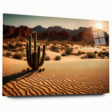 Acrylic glass wall art featuring a vibrant desert landscape design, showcasing warm tones of orange and yellow with a side view display, perfect for home decor.