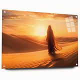 Acrylic glass wall art collection showcasing a vibrant desert landscape design, featuring a side view with decorative pins, perfect for modern home decor.