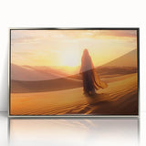 Framed acrylic wall art showcasing a stunning desert landscape design in silver, featuring warm tones of orange and brown, perfect for modern home decor.