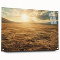 Acrylic glass wall art collection showcasing a stunning desert landscape design, displayed from a side view with decorative pins for a modern touch. Perfect for enhancing contemporary interiors with vibrant colors and intricate details.