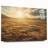 Acrylic glass wall art collection showcasing a vibrant desert landscape design with rich colors and intricate details, viewed from the side without pins, ideal for modern decor.