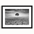 Framed wall art display featuring a stunning desert landscape design, with a black mat and sleek frame, perfect for modern home decor or office aesthetics.