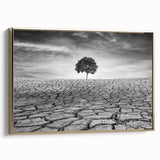 Framed canvas wall art showcasing a stunning desert landscape design, adorned with golden accents, viewed from the side, perfect for modern home decor.