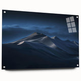 Acrylic glass wall art featuring a stunning dunes landscape design, showcasing warm sand tones and intricate textures, elegantly displayed from a side view with mounting pins for easy installation.