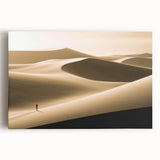 Stretched canvas wall art featuring a serene desert landscape with golden dunes under a vibrant sunset sky, ideal for home decor and relaxation themes.