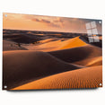 A side view of an acrylic glass wall art piece showcasing a stunning desert dunes design, featuring subtle earthy tones and intricate pin details, ideal for modern home decor.