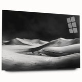 Acrylic glass wall art featuring a stunning desert landscape with vibrant dunes in warm hues, presented in a sleek, modern frame ideal for contemporary decor.