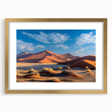 Framed wall art featuring desert dunes landscape design in gold matting, showcasing warm earth tones and intricate textures, ideal for modern home decor.