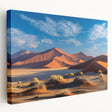 Side view of a stretched canvas wall art piece featuring a vibrant desert dunes landscape, showcasing warm sandy tones and soft curves, perfect for home decor.