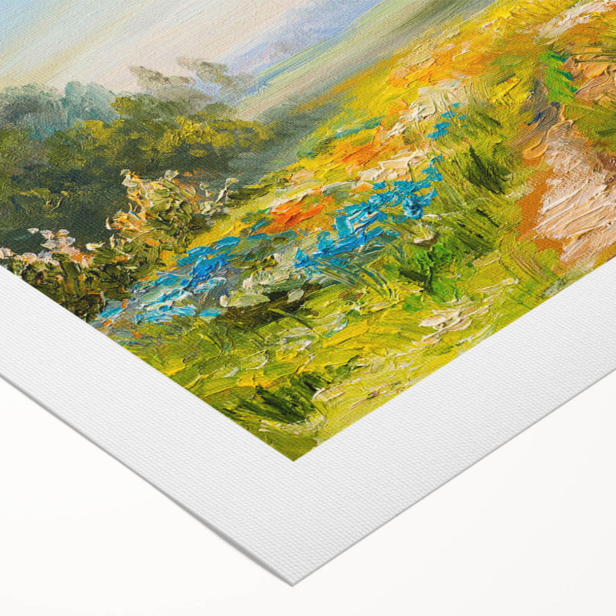 Rolled canvas wall art showcasing vibrant abstract landscape fields design, perfect for home decor. Packaged securely in a protective cardboard tube for safe delivery.