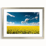 Silver-framed wall art featuring a serene landscape design with fields, showcasing vibrant colors and intricate details, perfect for home decor enhancement.