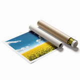 Colorful landscape wall art print showcasing vibrant fields with rolling hills, designed for home decor. Ideal for adding a touch of nature-inspired elegance to your space.